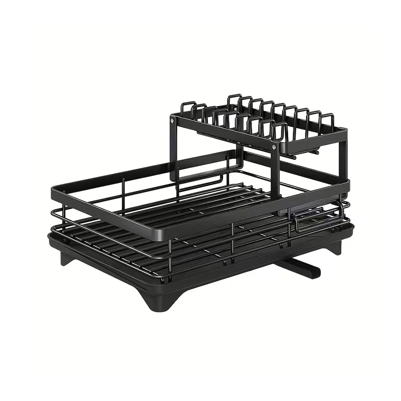 What practical space savings does the double-layer folding design of the storage rack bring?